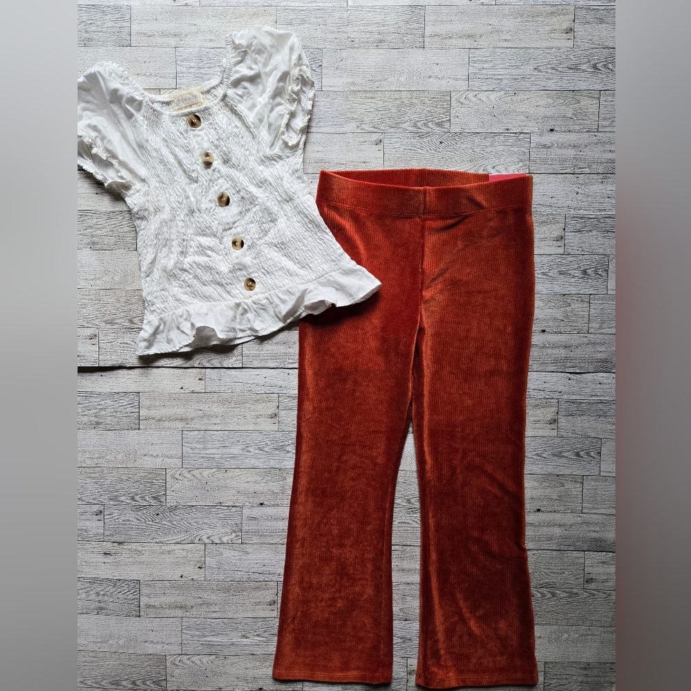 Kids White Blouse and Rust Pants Set